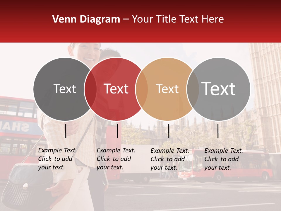 A Man And A Woman Standing In Front Of A Red Double Decker Bus PowerPoint Template