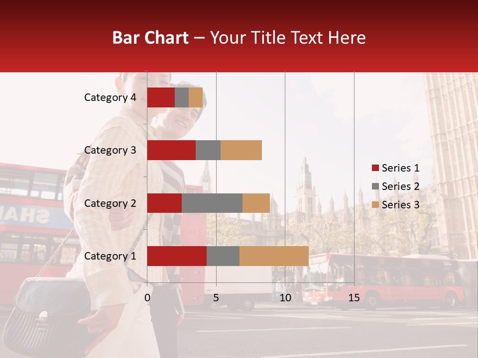 A Man And A Woman Standing In Front Of A Red Double Decker Bus PowerPoint Template