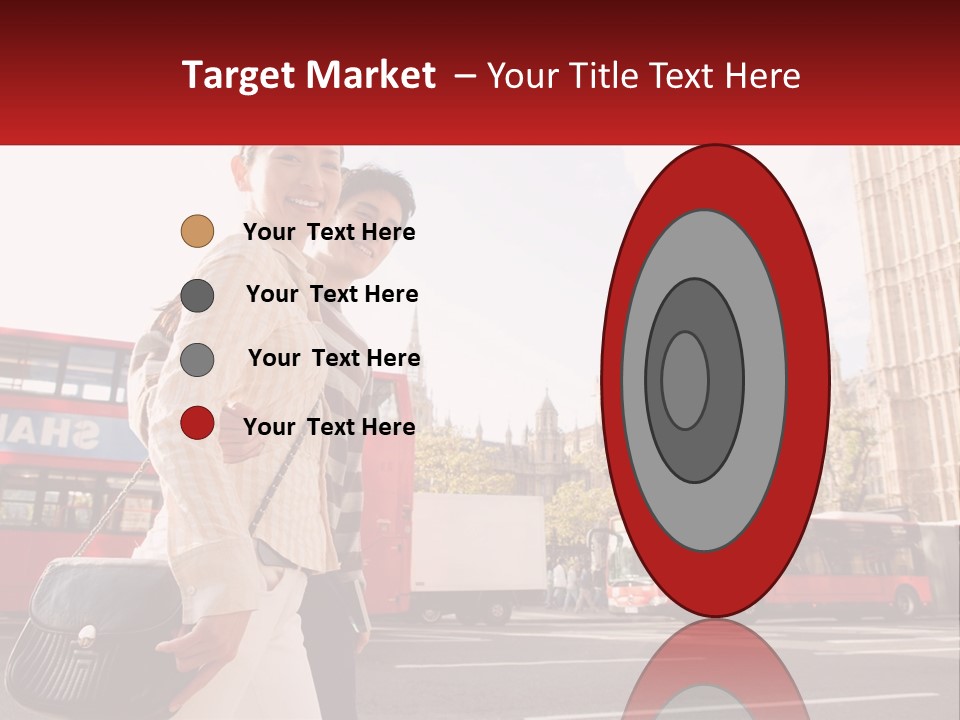 A Man And A Woman Standing In Front Of A Red Double Decker Bus PowerPoint Template