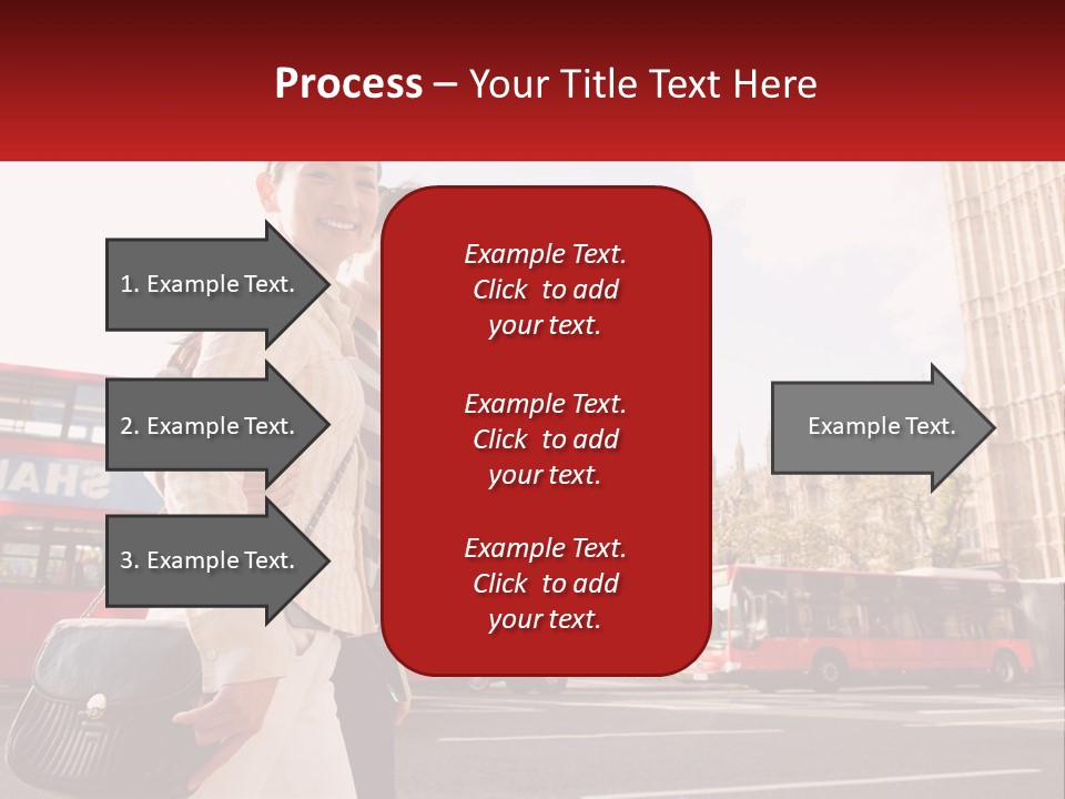 A Man And A Woman Standing In Front Of A Red Double Decker Bus PowerPoint Template
