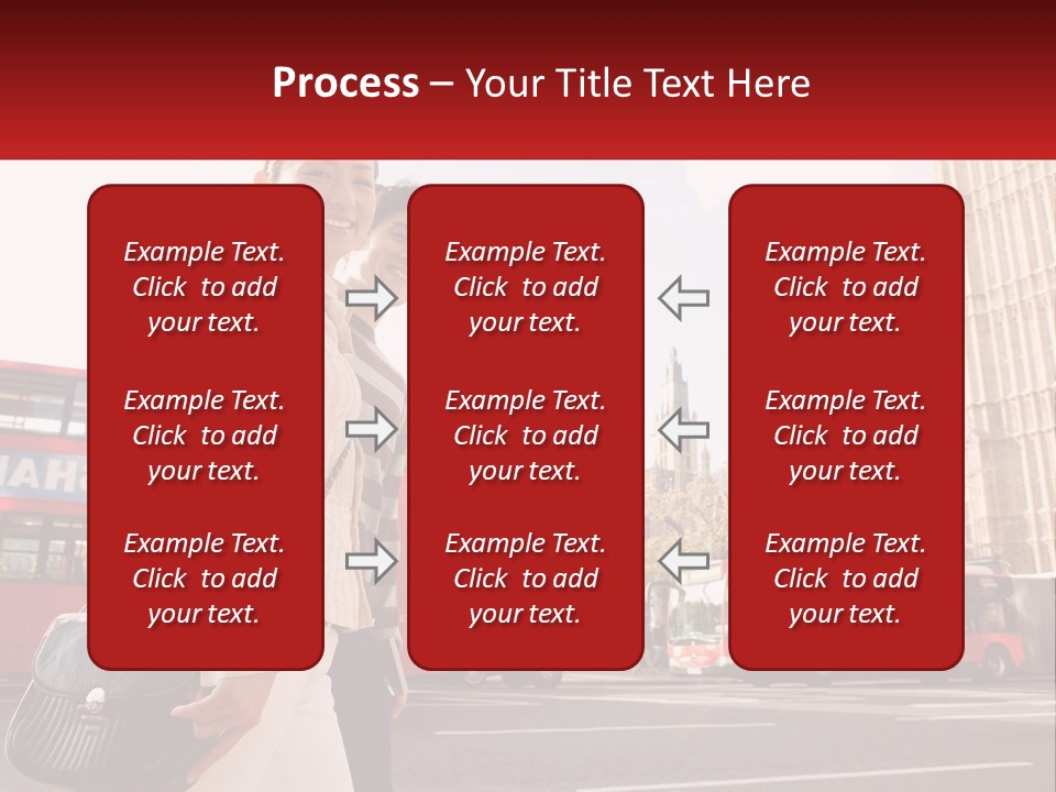A Man And A Woman Standing In Front Of A Red Double Decker Bus PowerPoint Template