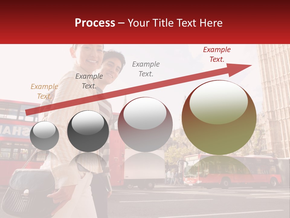 A Man And A Woman Standing In Front Of A Red Double Decker Bus PowerPoint Template