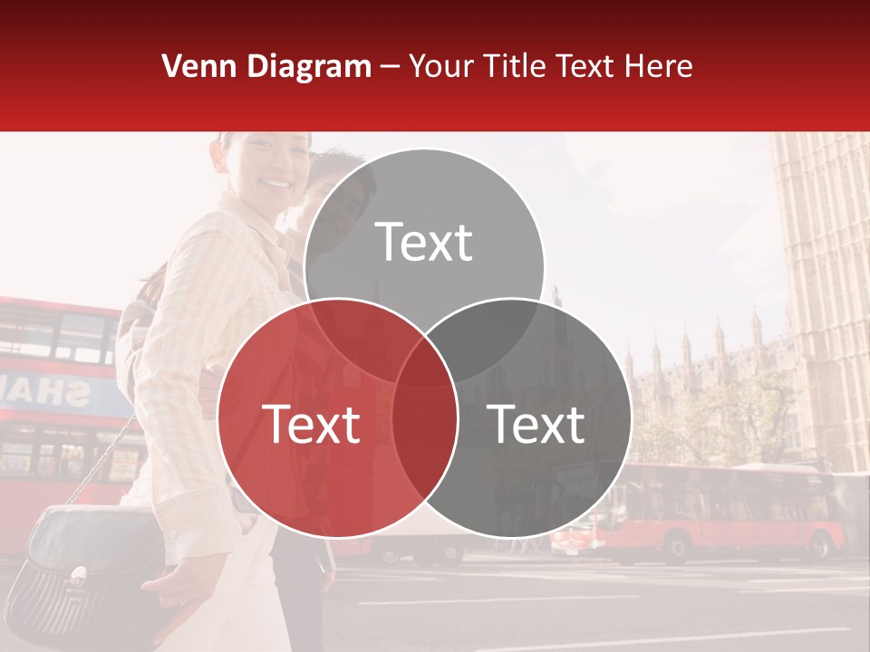 A Man And A Woman Standing In Front Of A Red Double Decker Bus PowerPoint Template