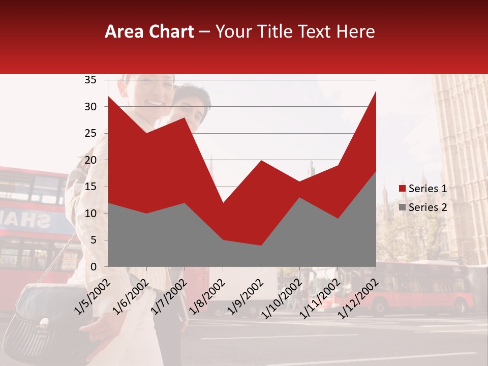 A Man And A Woman Standing In Front Of A Red Double Decker Bus PowerPoint Template