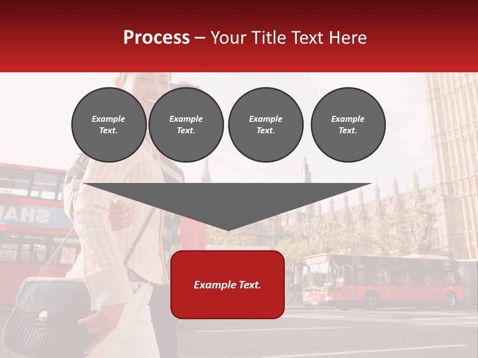 A Man And A Woman Standing In Front Of A Red Double Decker Bus PowerPoint Template