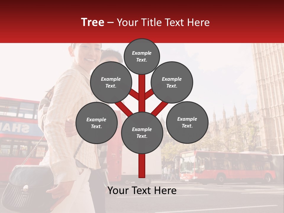 A Man And A Woman Standing In Front Of A Red Double Decker Bus PowerPoint Template