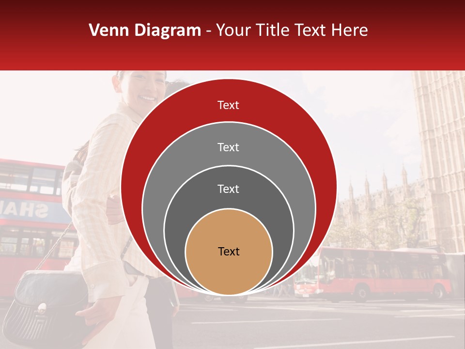 A Man And A Woman Standing In Front Of A Red Double Decker Bus PowerPoint Template