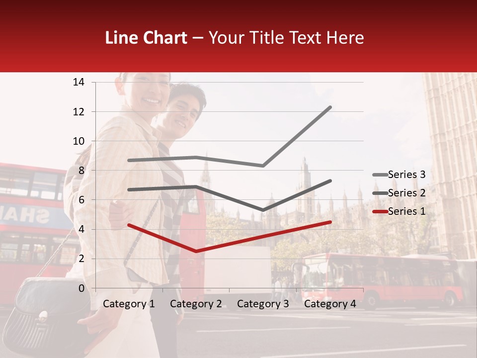 A Man And A Woman Standing In Front Of A Red Double Decker Bus PowerPoint Template