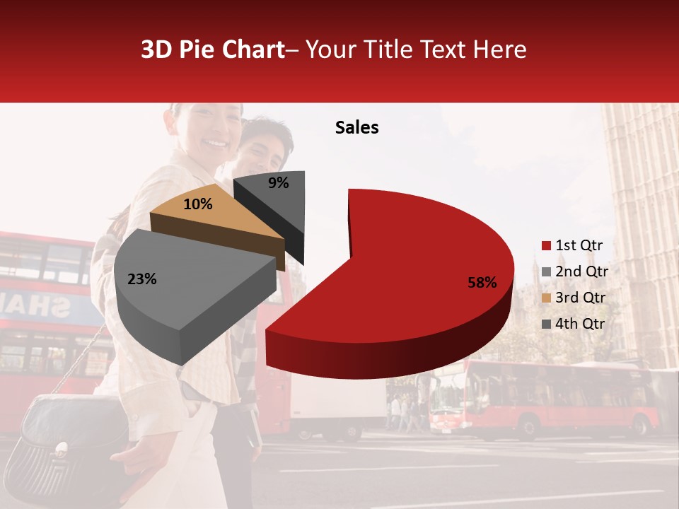 A Man And A Woman Standing In Front Of A Red Double Decker Bus PowerPoint Template
