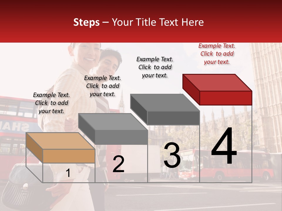 A Man And A Woman Standing In Front Of A Red Double Decker Bus PowerPoint Template