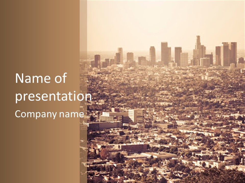 A Cityscape Is Shown With The Words Name Of Presentation PowerPoint Template