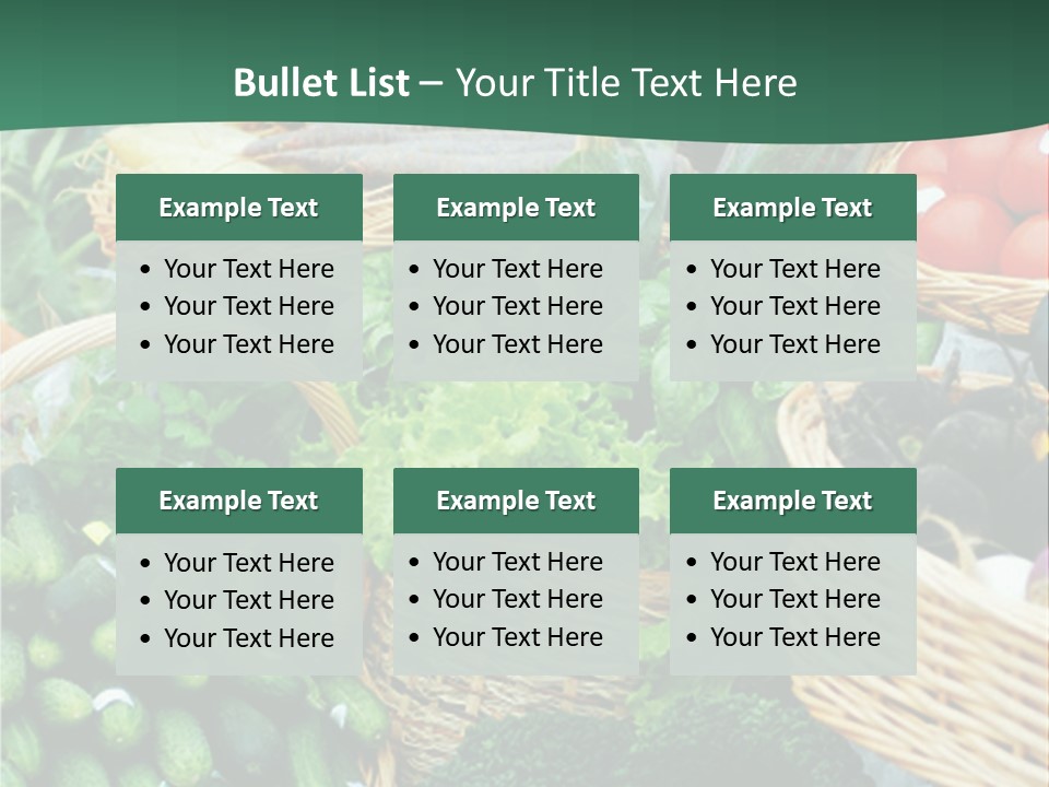 A Bunch Of Baskets Filled With Different Types Of Vegetables PowerPoint Template
