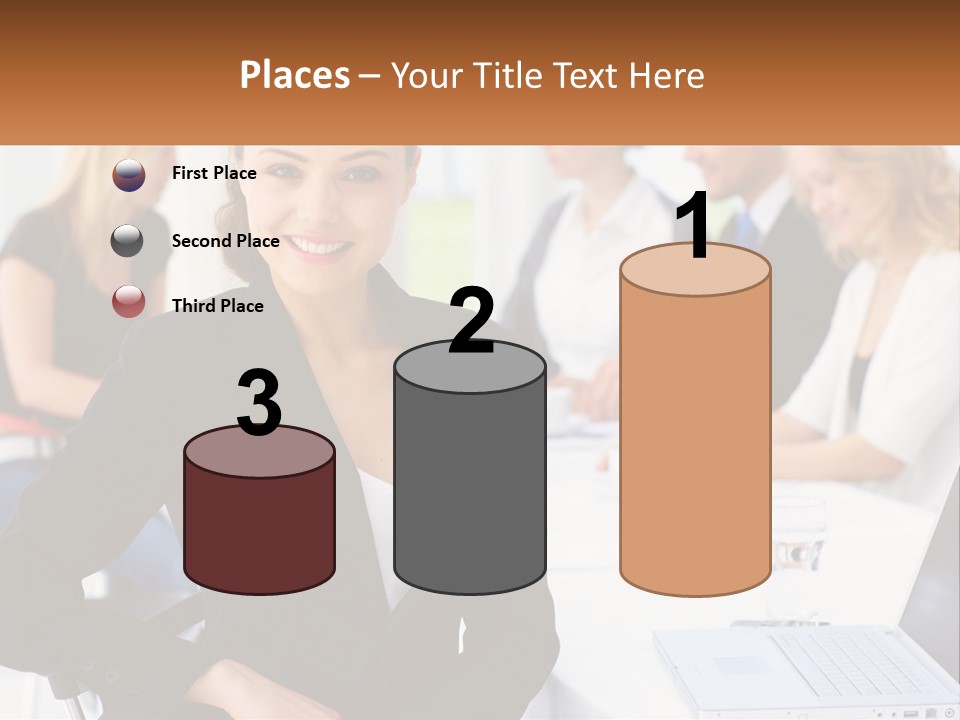 A Woman Sitting At A Table In Front Of A Group Of People PowerPoint Template