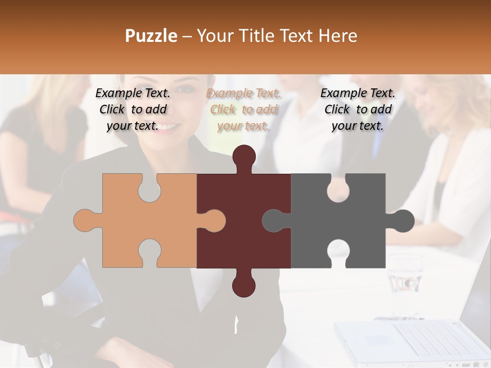 A Woman Sitting At A Table In Front Of A Group Of People PowerPoint Template