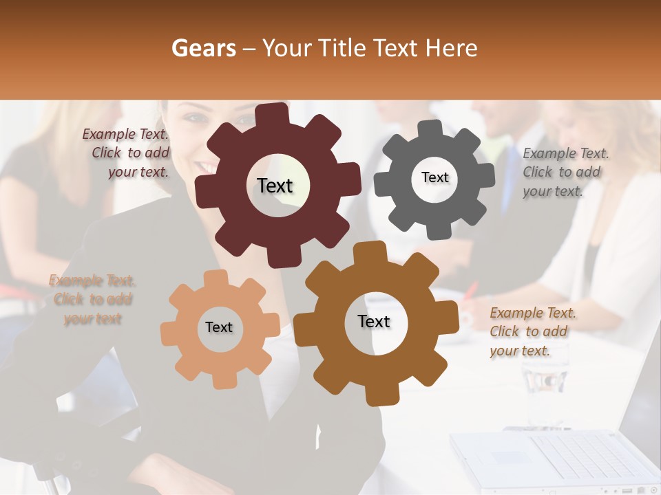 A Woman Sitting At A Table In Front Of A Group Of People PowerPoint Template