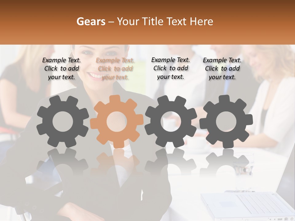 A Woman Sitting At A Table In Front Of A Group Of People PowerPoint Template