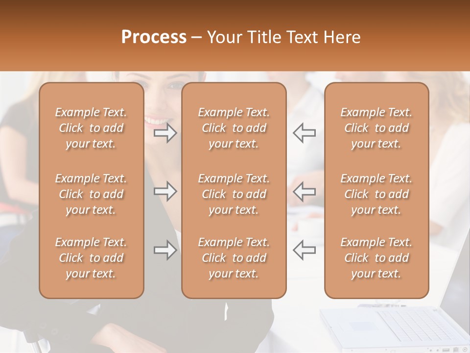 A Woman Sitting At A Table In Front Of A Group Of People PowerPoint Template