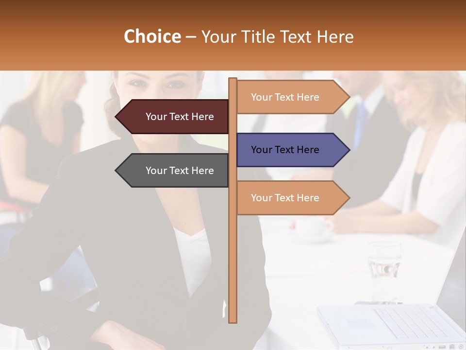 A Woman Sitting At A Table In Front Of A Group Of People PowerPoint Template