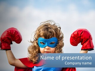A Little Girl Dressed As A Super Hero PowerPoint Template