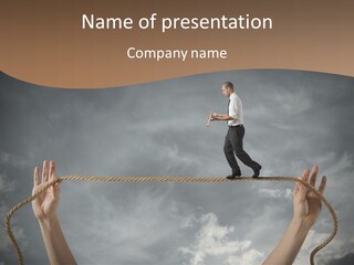 A Man Is Walking On A Rope With His Hands PowerPoint Template