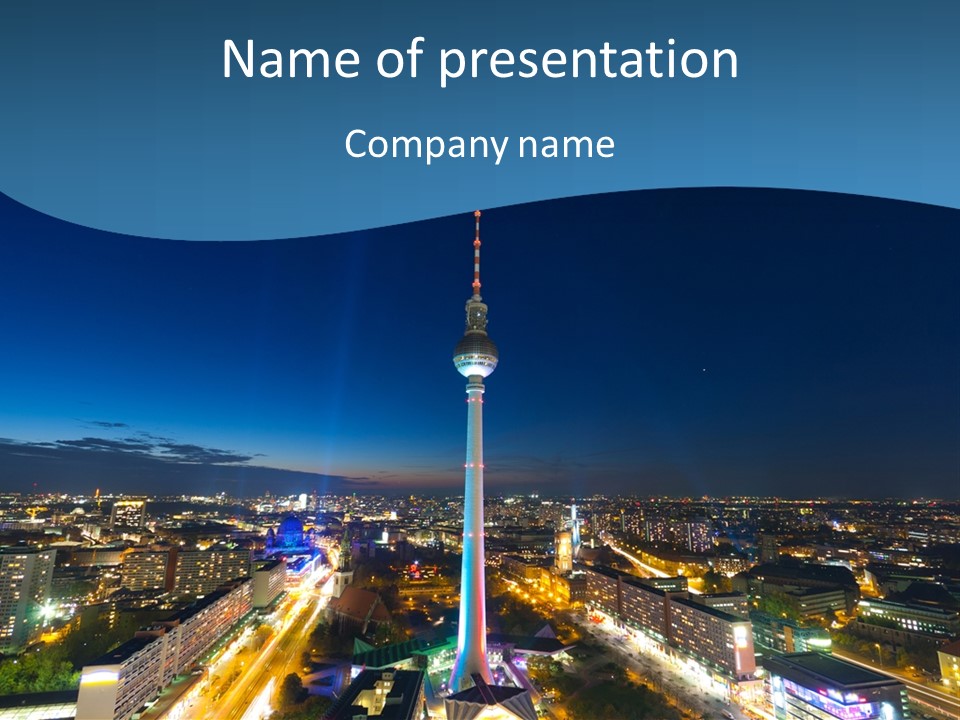 A View Of A City At Night From A High Point Of View PowerPoint Template