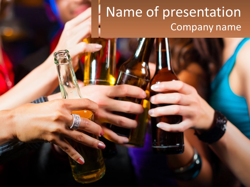 A Group Of People Holding Up Beer Bottles PowerPoint Template