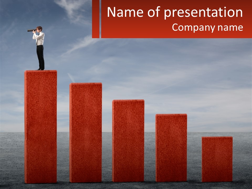 A Man Standing On Top Of A Red Bar Chart PowerPoint Template