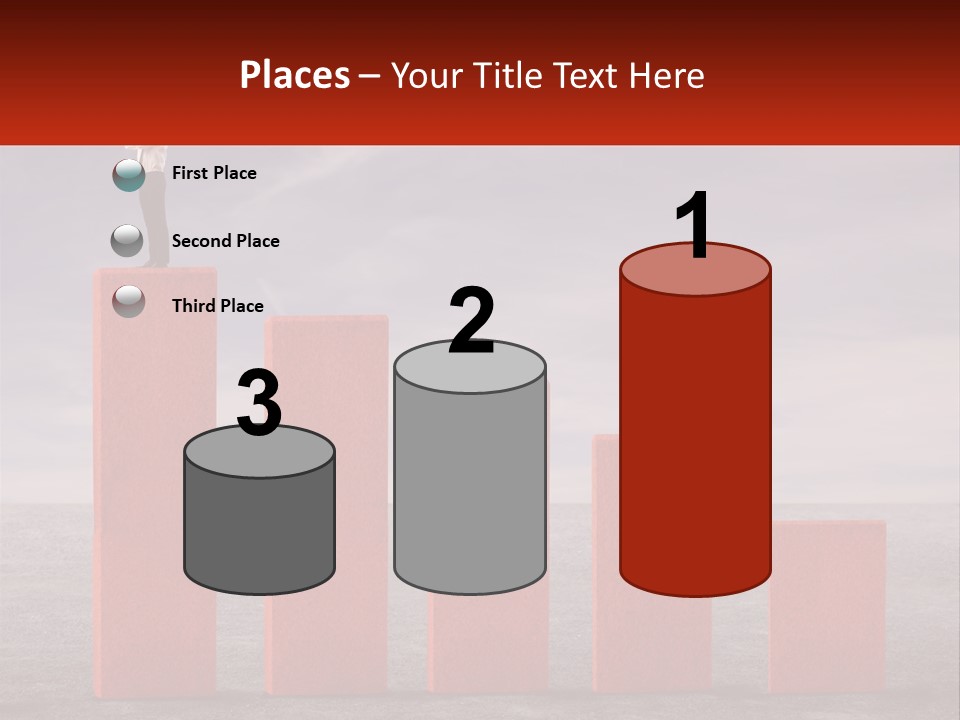 A Man Standing On Top Of A Red Bar Chart PowerPoint Template