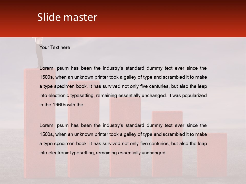 A Man Standing On Top Of A Red Bar Chart PowerPoint Template