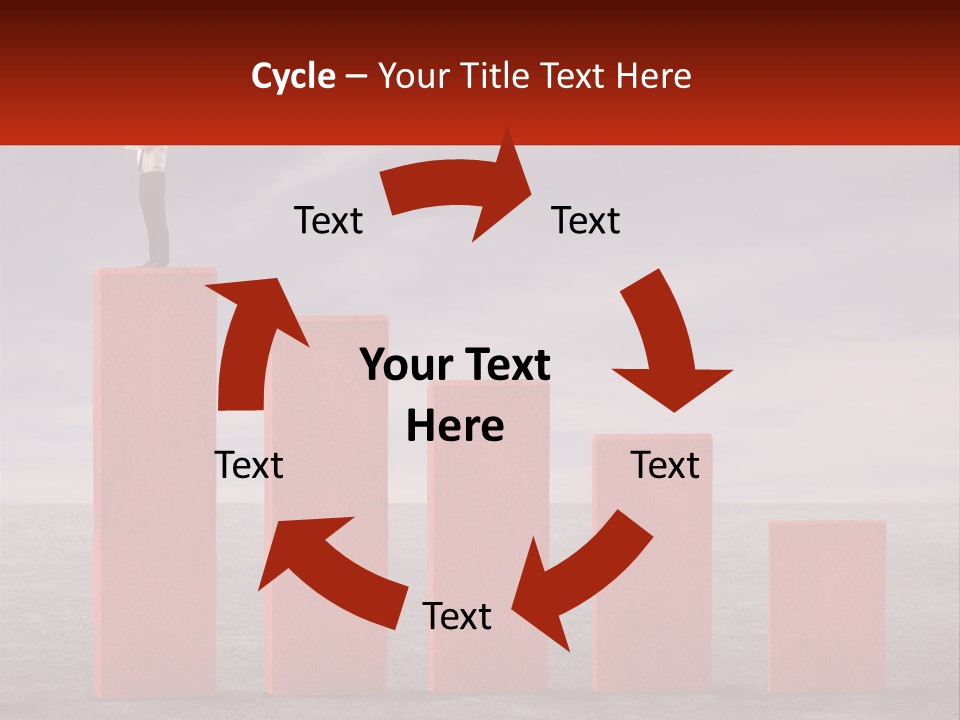 A Man Standing On Top Of A Red Bar Chart PowerPoint Template