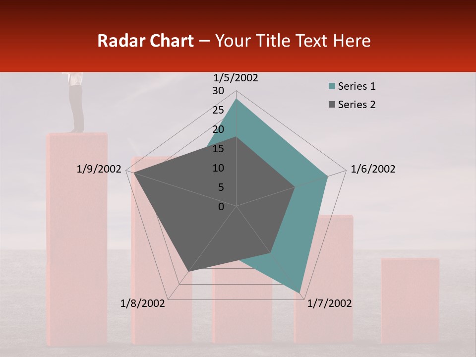 A Man Standing On Top Of A Red Bar Chart PowerPoint Template