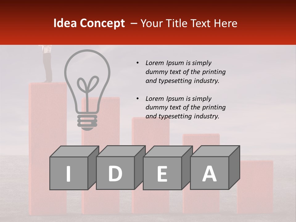 A Man Standing On Top Of A Red Bar Chart PowerPoint Template