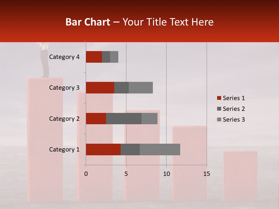 A Man Standing On Top Of A Red Bar Chart PowerPoint Template