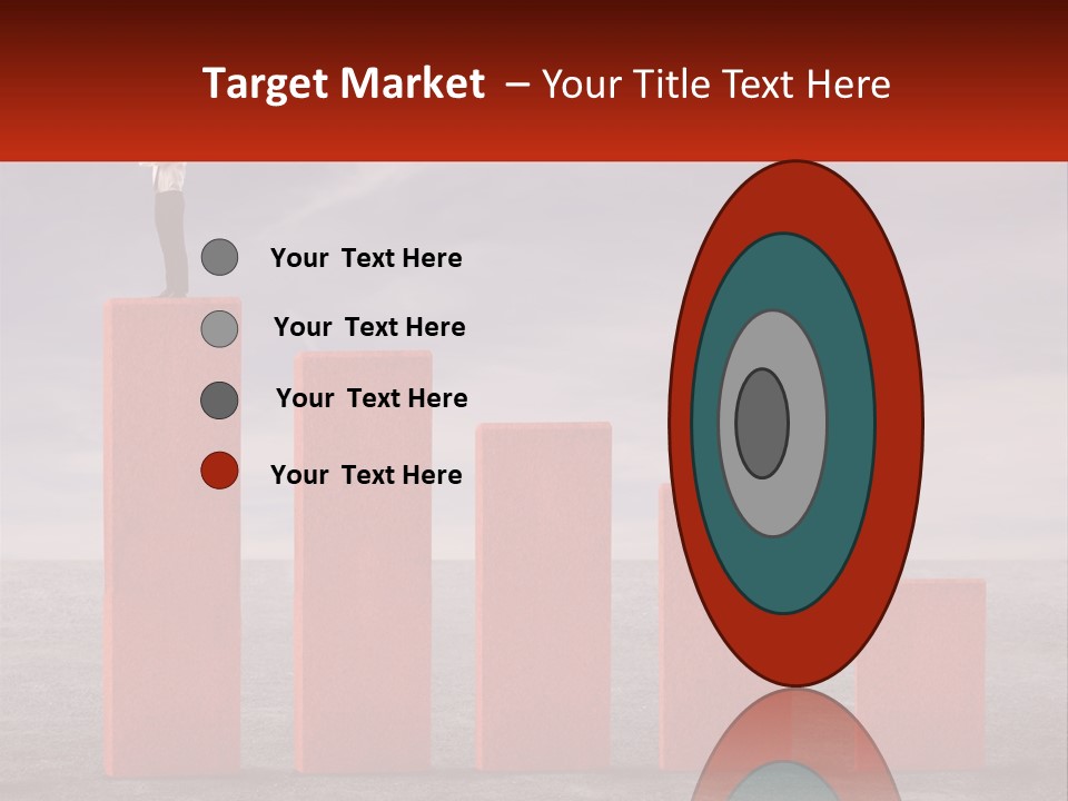 A Man Standing On Top Of A Red Bar Chart PowerPoint Template