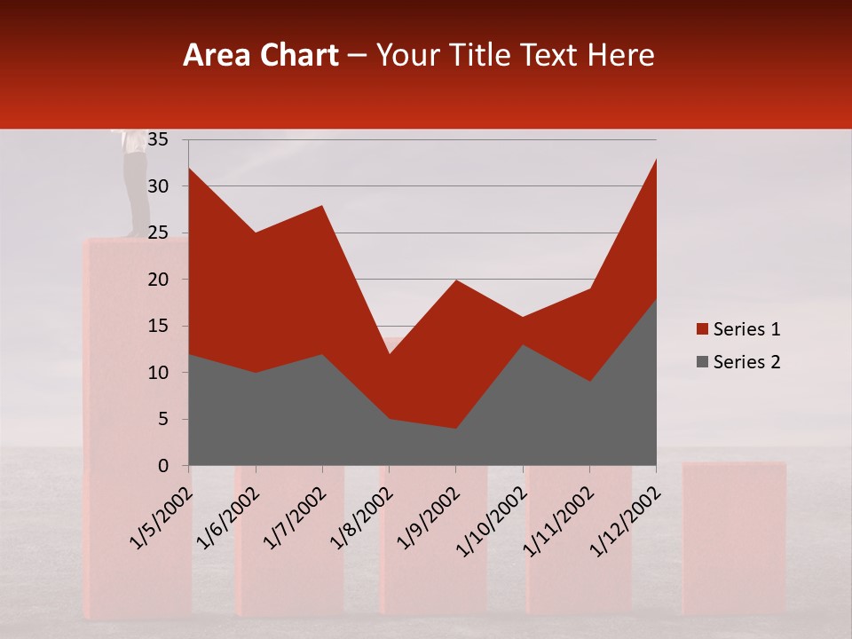 A Man Standing On Top Of A Red Bar Chart PowerPoint Template