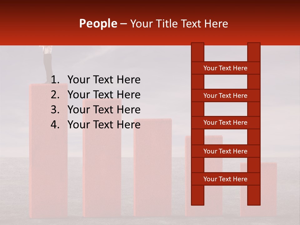 A Man Standing On Top Of A Red Bar Chart PowerPoint Template