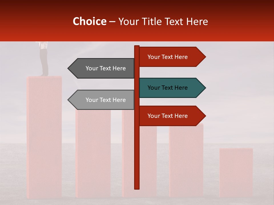 A Man Standing On Top Of A Red Bar Chart PowerPoint Template