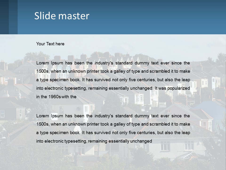A Large Group Of Houses With A Blue Sign In Front Of Them PowerPoint Template