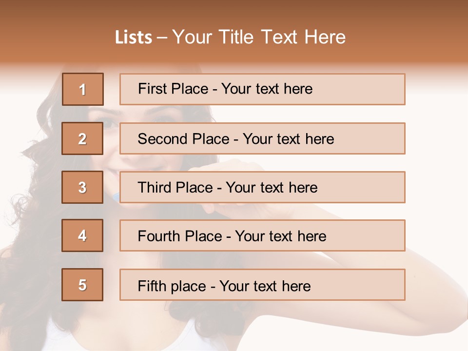 A Woman Brushing Her Teeth With A Blue Toothbrush PowerPoint Template