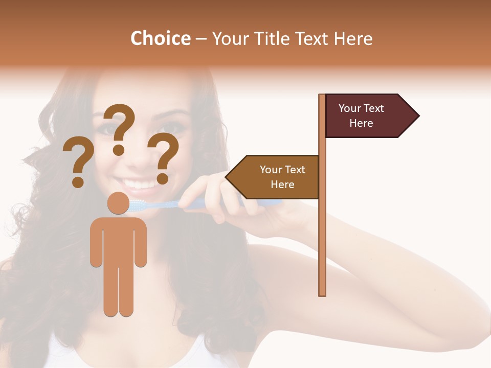 A Woman Brushing Her Teeth With A Blue Toothbrush PowerPoint Template