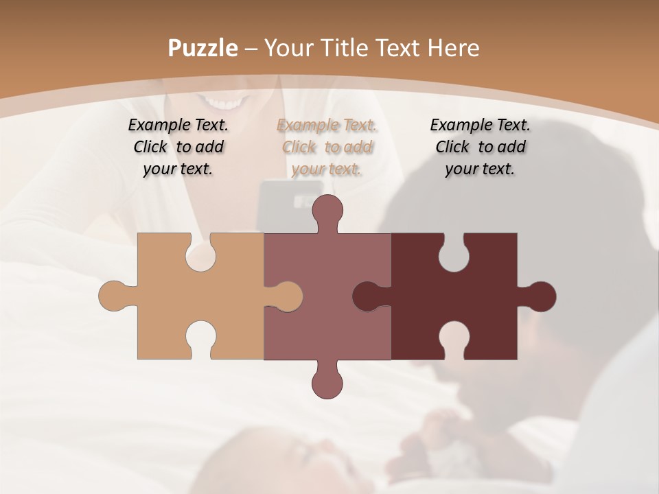 A Man And Woman Looking At A Cell Phone While Holding A Baby PowerPoint Template