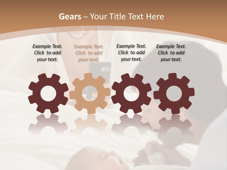 A Man And Woman Looking At A Cell Phone While Holding A Baby PowerPoint Template