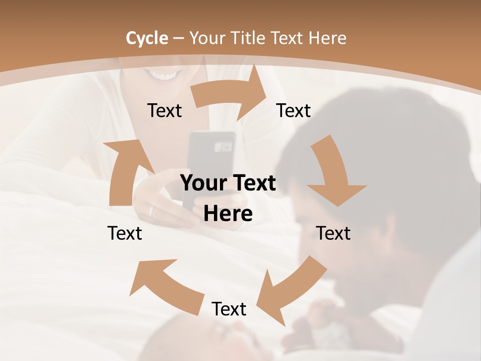 A Man And Woman Looking At A Cell Phone While Holding A Baby PowerPoint Template