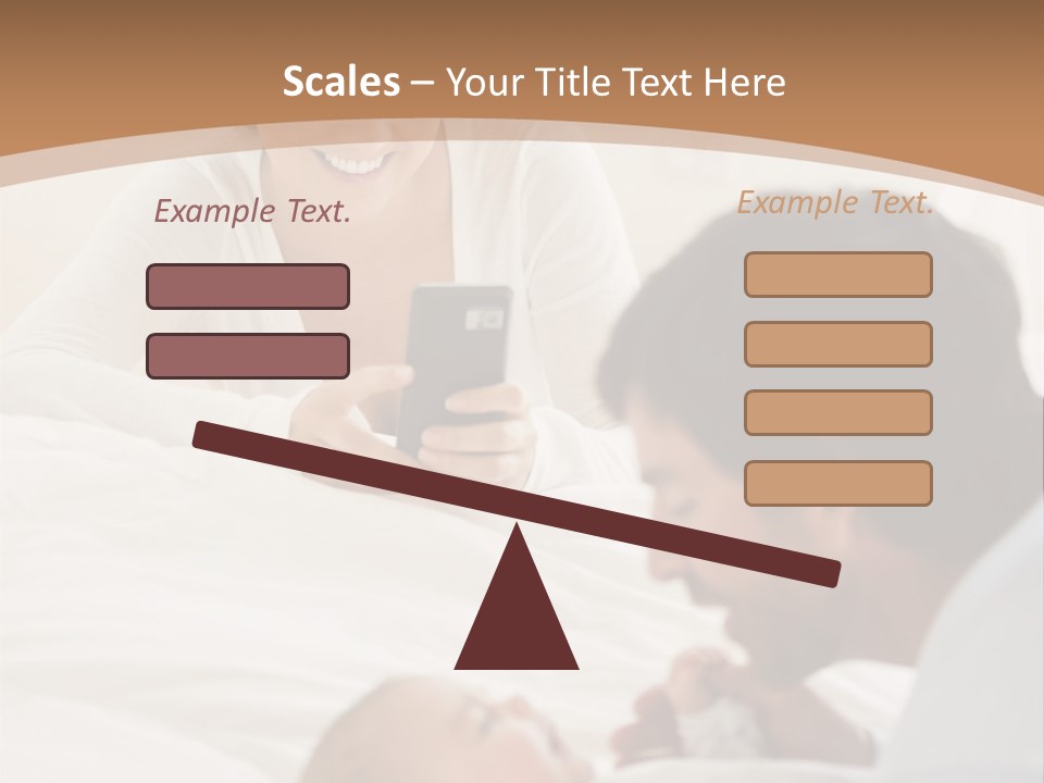 A Man And Woman Looking At A Cell Phone While Holding A Baby PowerPoint Template