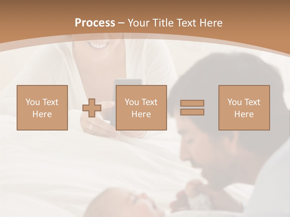 A Man And Woman Looking At A Cell Phone While Holding A Baby PowerPoint Template