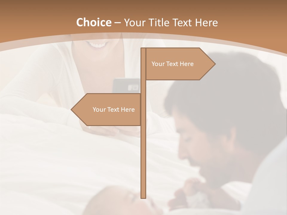 A Man And Woman Looking At A Cell Phone While Holding A Baby PowerPoint Template