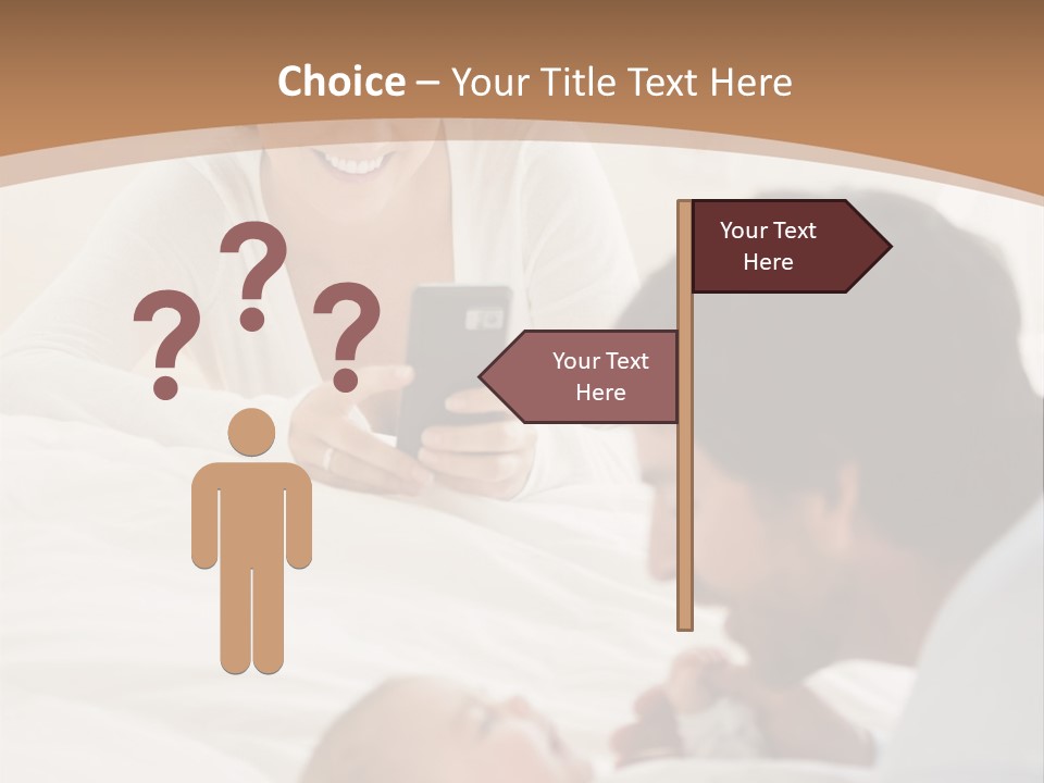 A Man And Woman Looking At A Cell Phone While Holding A Baby PowerPoint Template