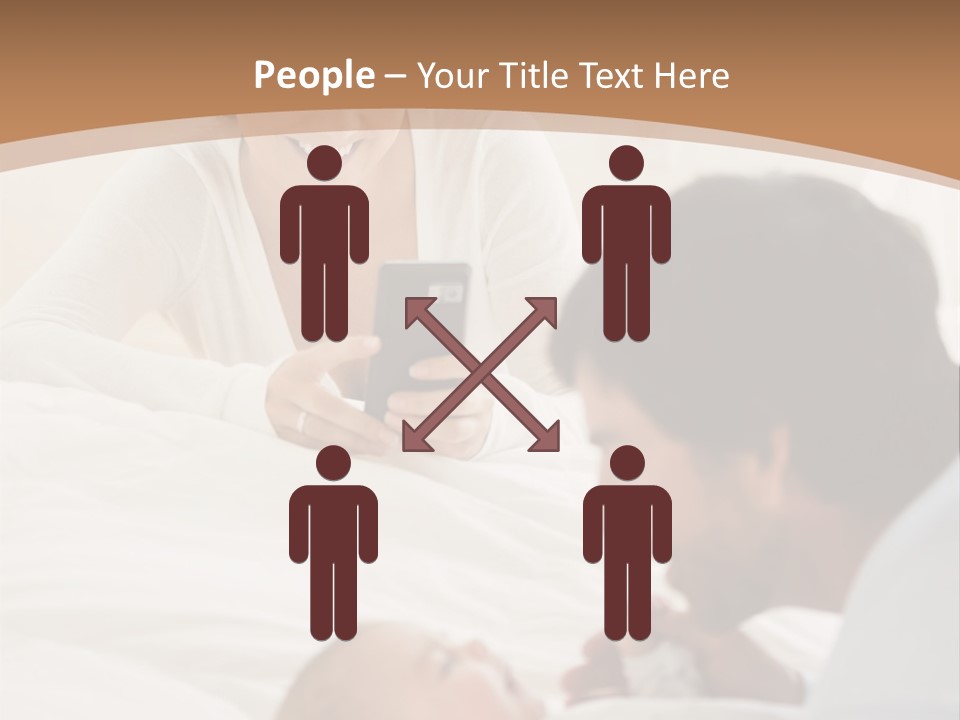 A Man And Woman Looking At A Cell Phone While Holding A Baby PowerPoint Template