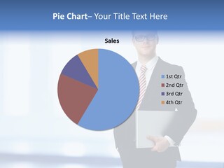 A Man In A Suit And Tie Holding A Laptop PowerPoint Template