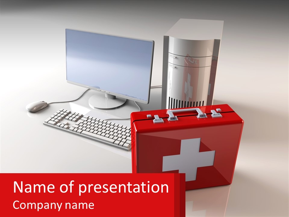 A Red Briefcase With A Computer On Top Of It PowerPoint Template